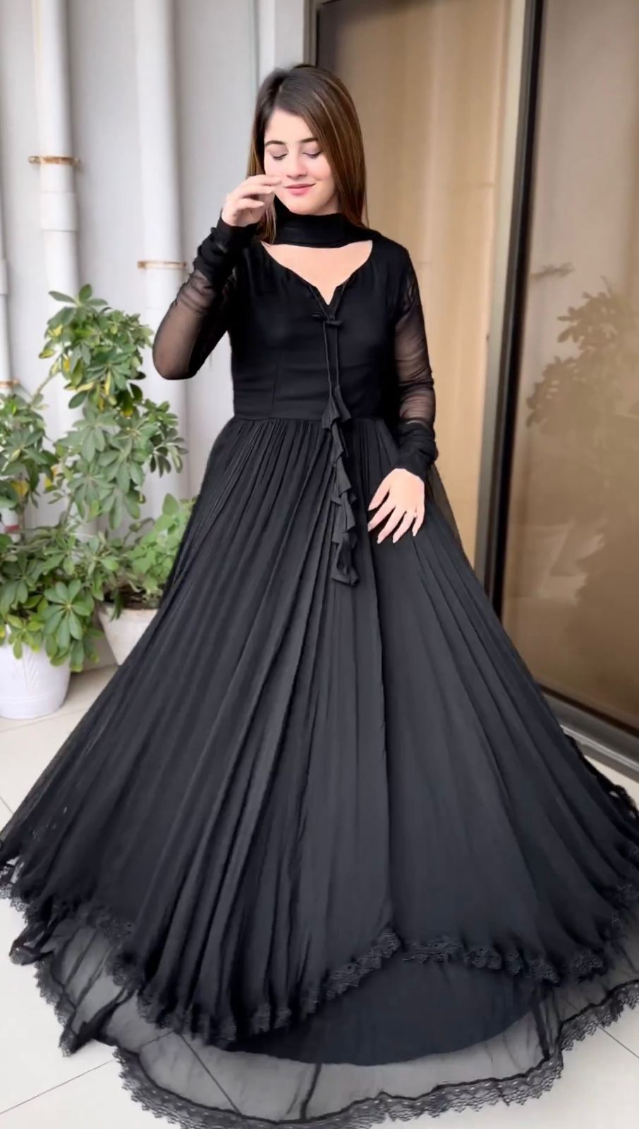 Heavy Designer Sequance Embroidery Work Soft Net Traditional Anarkali Dress  In Amazing Black Colour - KSM PRINTS - 4006327